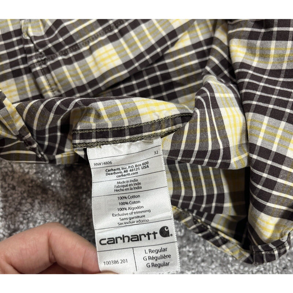 Carhartt Shirt Mens Large Relaxed Fit Plaid Button Down Cotton *Stain* - Picture 5 of 11